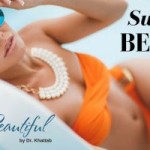 Women showing her body after breast augmentation
